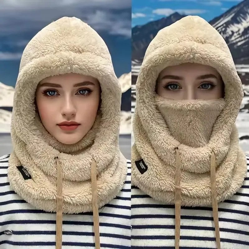 Winter Warm Balaclava Ski Hood with Faux Fur Face Cover - Windproof & Water-Resistant