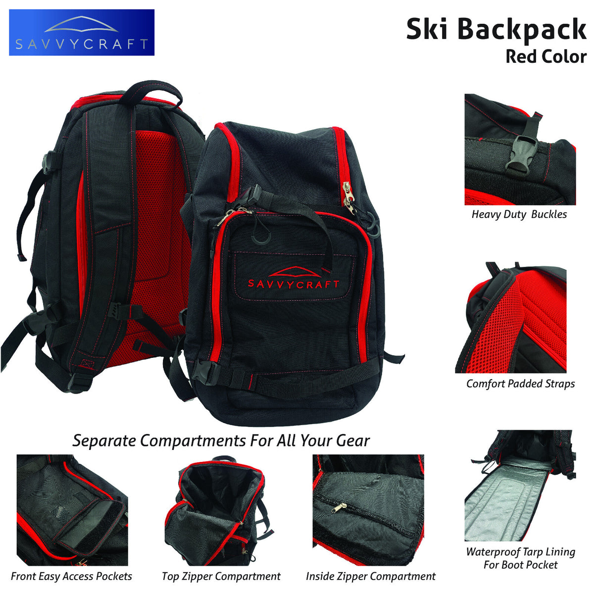 Ski & Snowboard Boot Bag Backpack 50L Storage for Helmet Gloves Goggles
