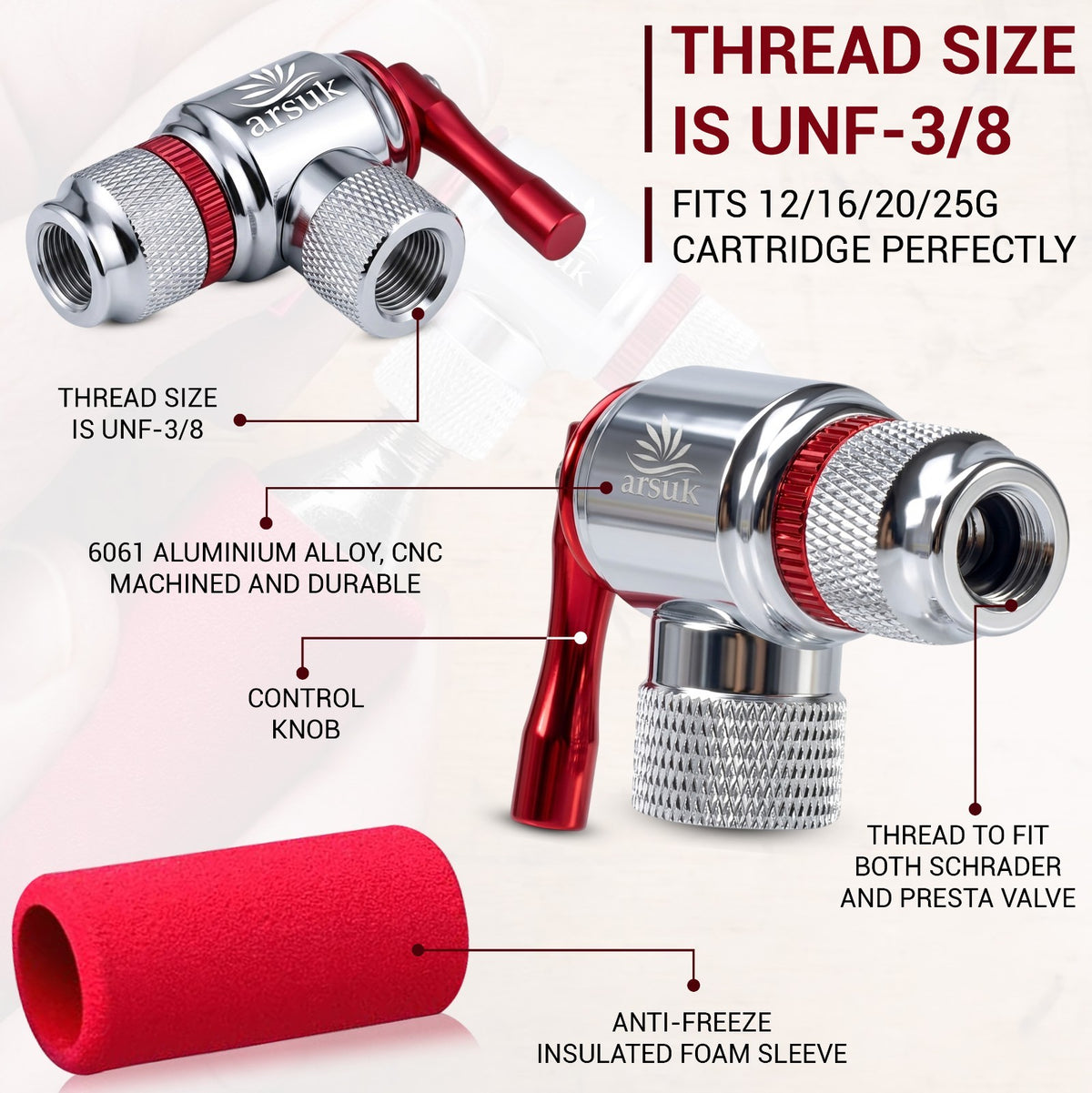 Mini CO2 Bike Tire Inflator for Presta & Schrader Valves - Portable & Effortless