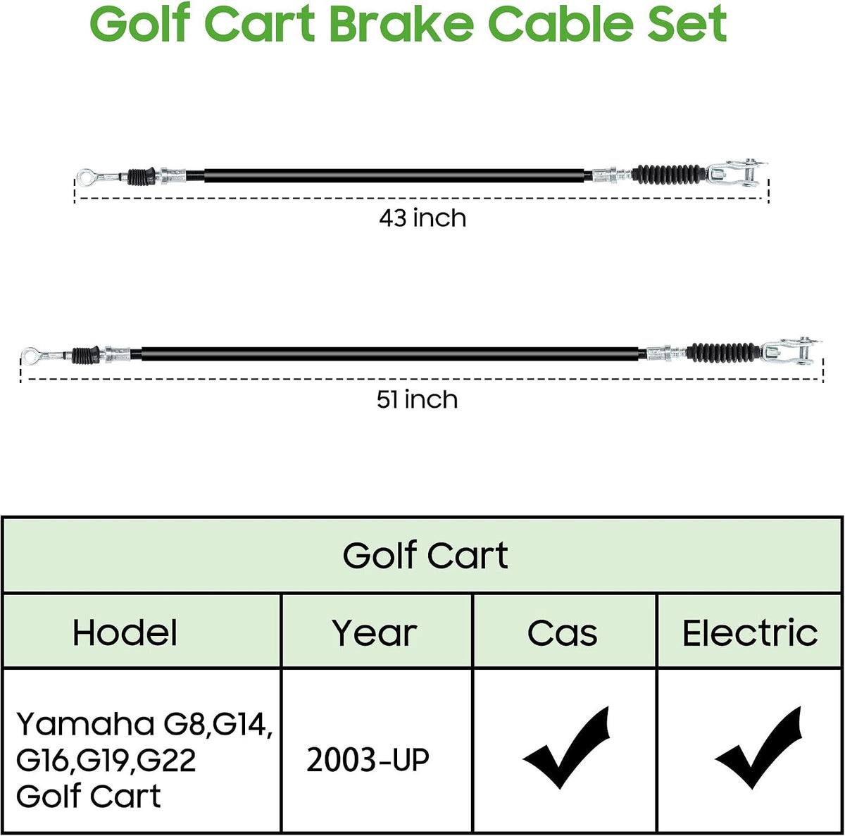 Golf Cart Brake Cable Set for Yamaha G8 G14 G16 G19 G20 G22 Gas & Electric