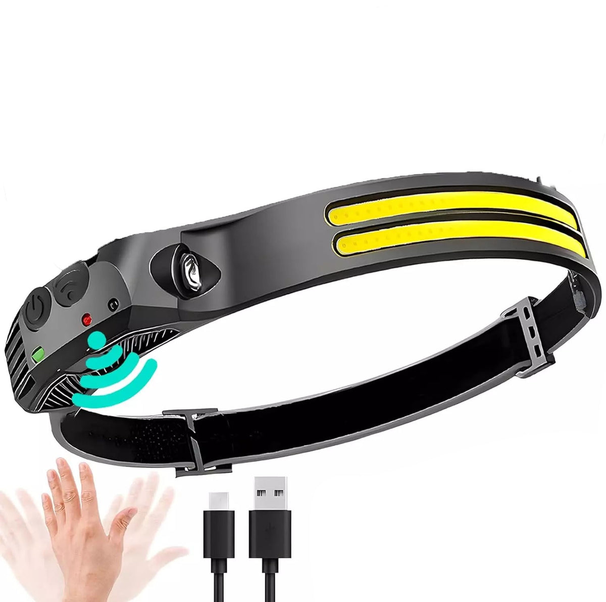 Rechargeable COB LED Headlamp with USB, Adjustable Head Band, 350 Lumens