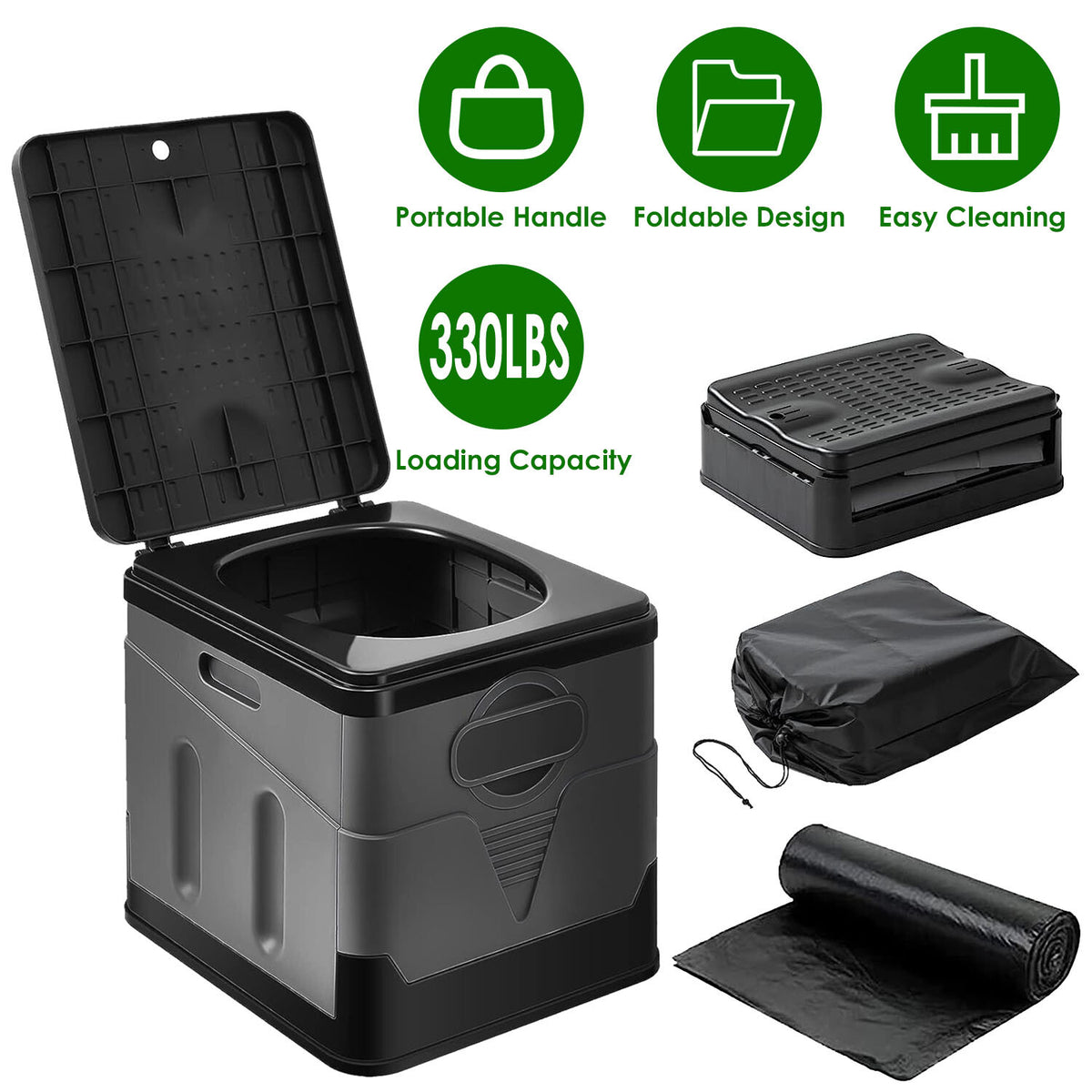 Portable Outdoor Emergency Toilet with Lid and 48 Trash Bags for Camping Travel