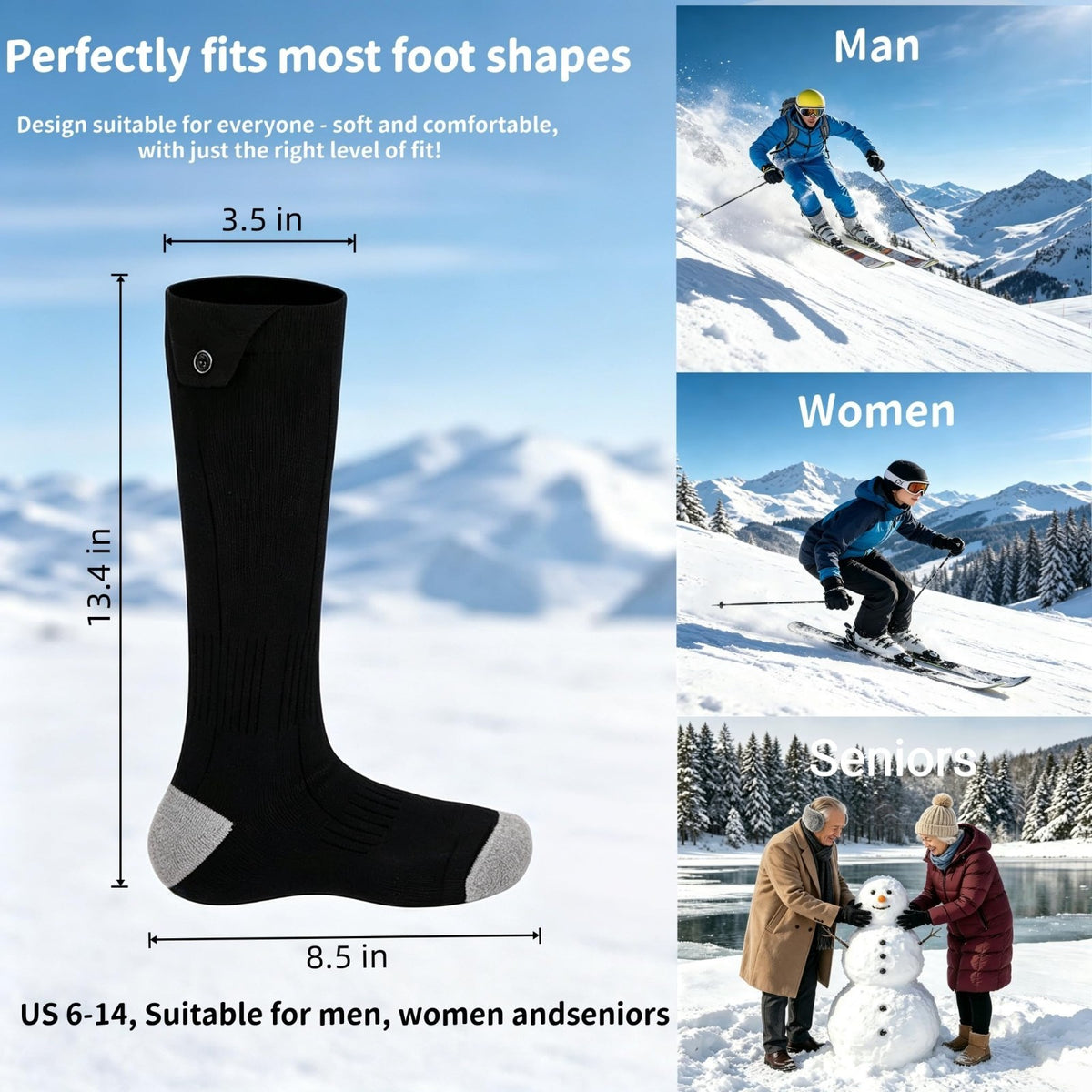 Rechargeable Heated Socks for Men & Women, 4 Heat Settings, Warm Feet
