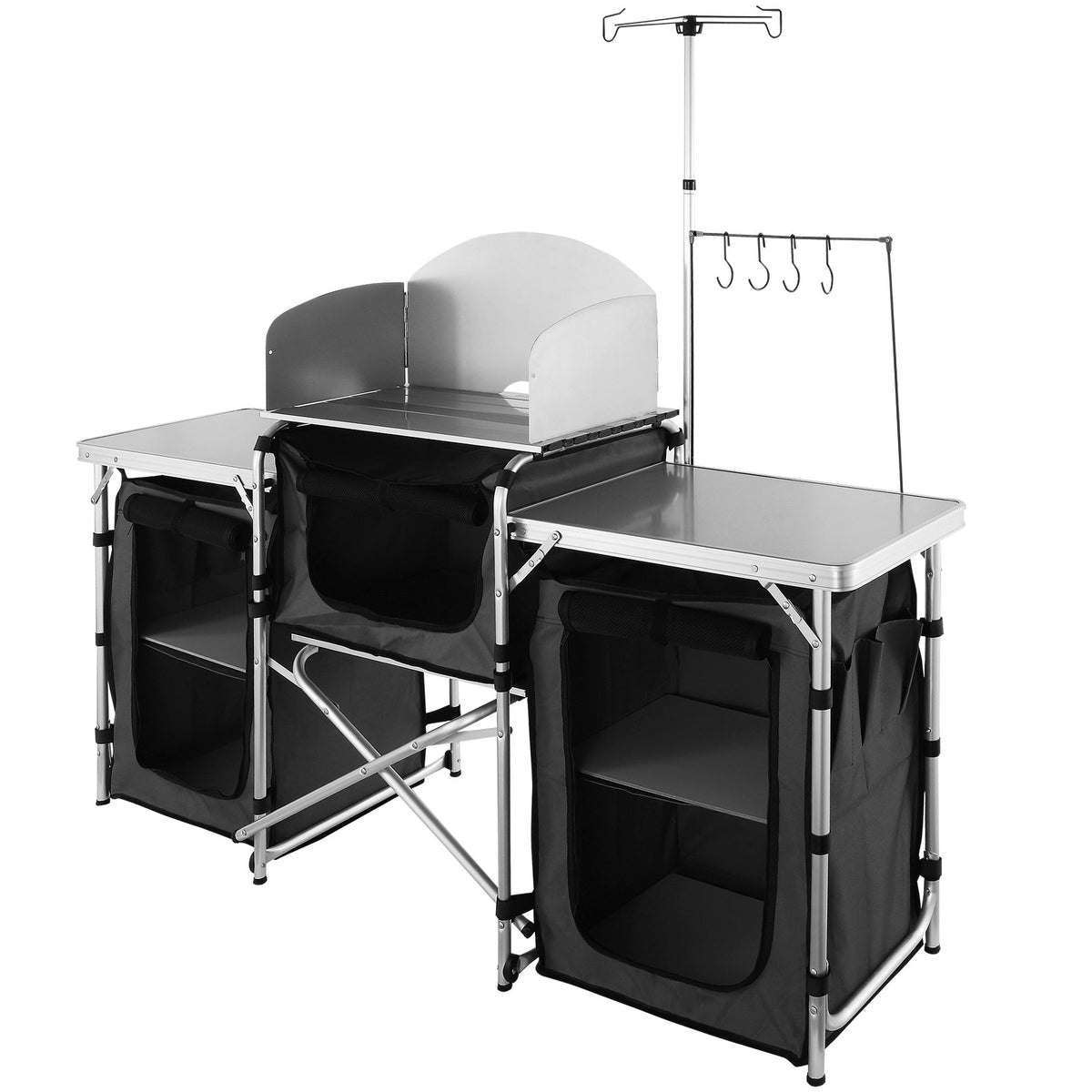 Portable Camping Kitchen Table with 3 Cupboards Folding Outdoor Food Prep Station