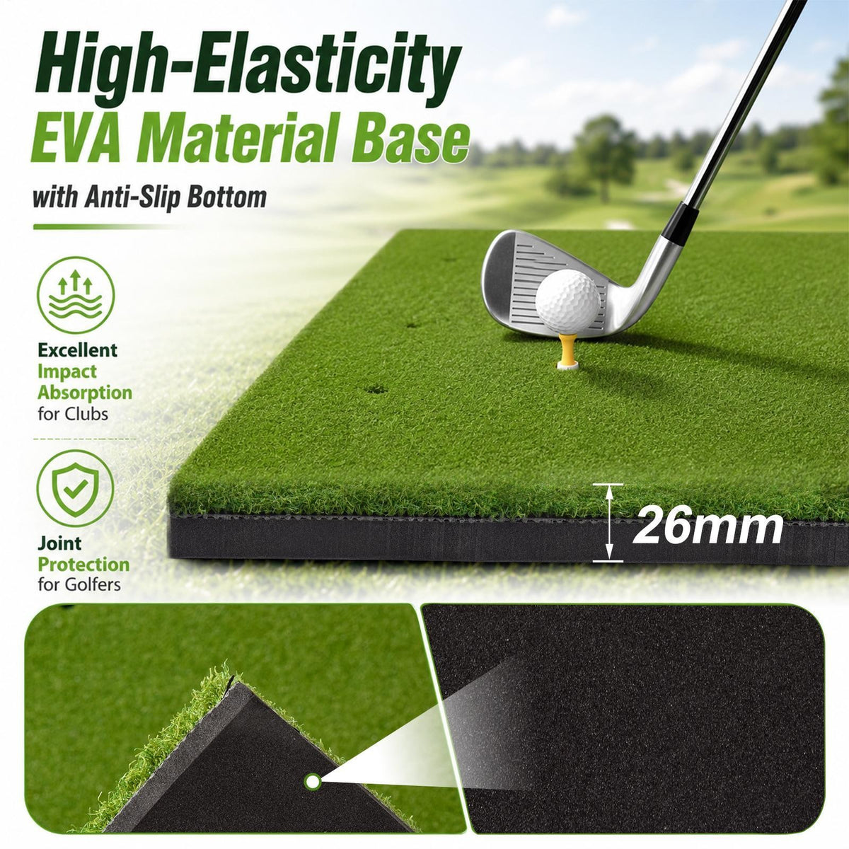 Dual Turf Golf Hitting Mat 5x4FT - High-Density Practice & Tee Area