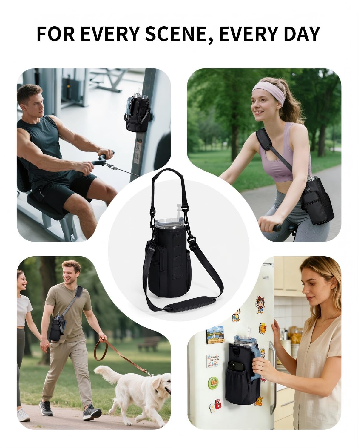 Magnetic Water Bottle Holder for 40oz Tumblers with Pockets - Gym & Travel