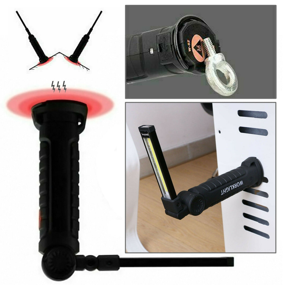 Rechargeable COB LED Work Light Flashlight with Magnetic Base and Folding Design