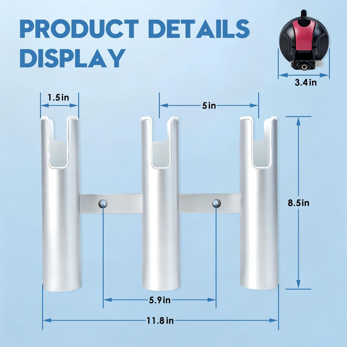 Fishing Rod Holder with Suction Cup Mount for Boat and Truck - Holds 3 Rods