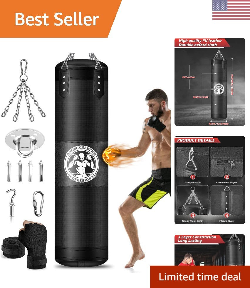 Heavy Boxing Bag 4FT Unfilled with Stainless Steel Chains - Martial Arts Training Equipment
