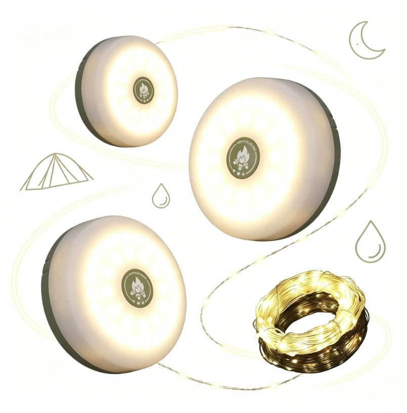 Rechargeable LED Camping String Lights with RGB & Warm Light - 33ft, Portable Tent & Garden Decor