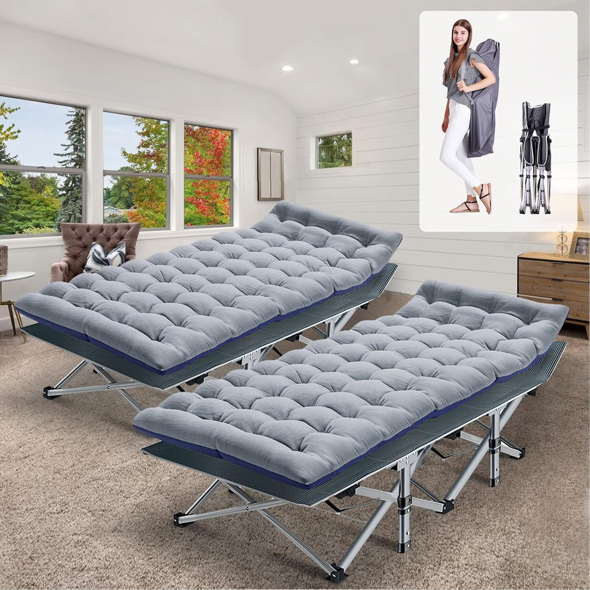 Folding Camping Cot with Mattress and Carry Bag - 75x28 Inches, Heavy Duty