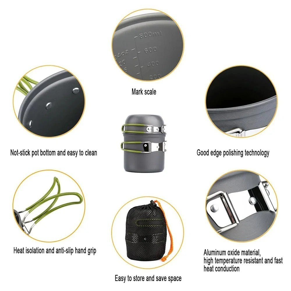 Portable Camping Cookware Set for Hiking and Outdoor Cooking