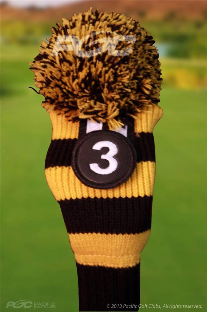 Golf Headcovers Set for Hybrids - Black and Gold Knit 3-Piece