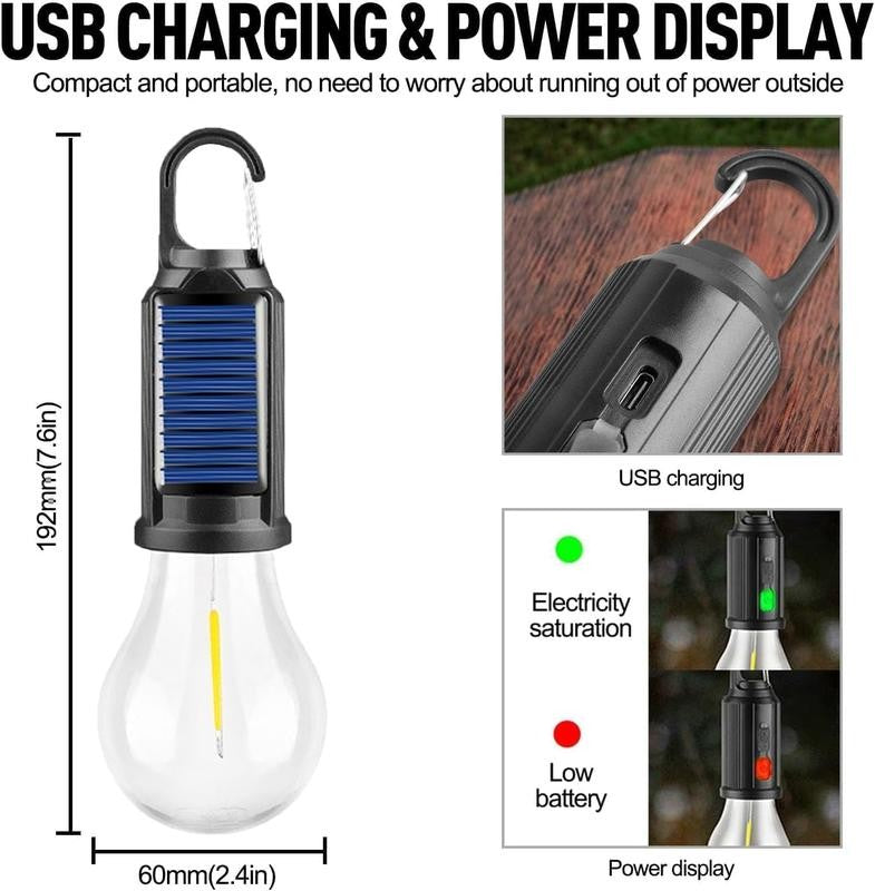 Solar LED Camping Light - Rechargeable Waterproof Hook Lantern for Hiking Emergency