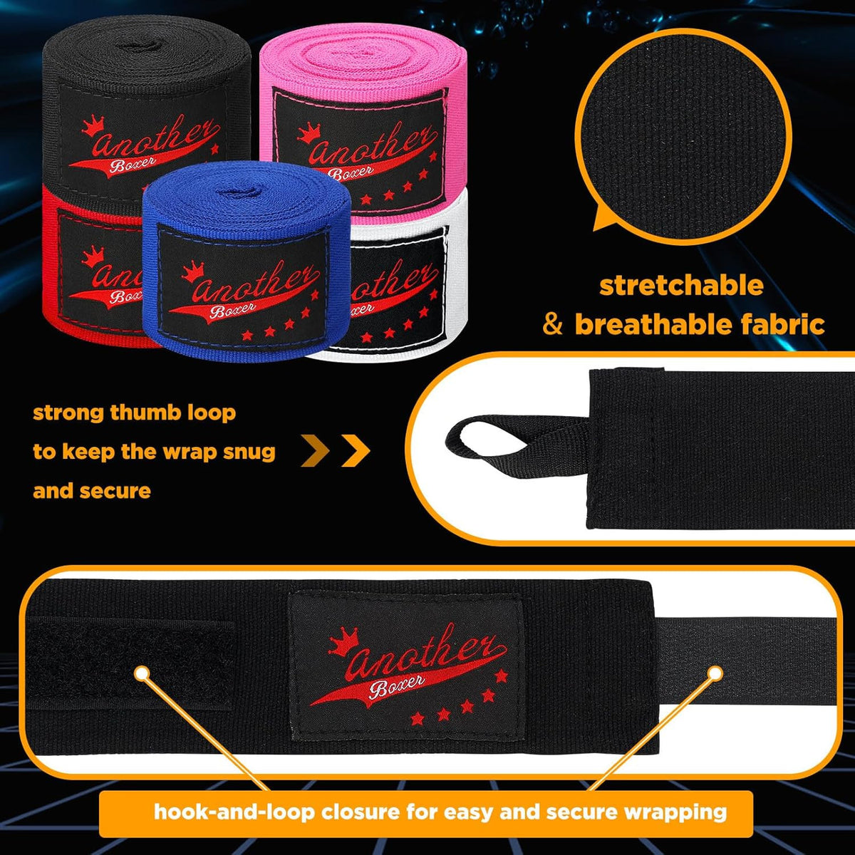 Boxing Hand Wraps 10 Pairs 180 Inches Elastic MMA Kickboxing Muay Thai Gear