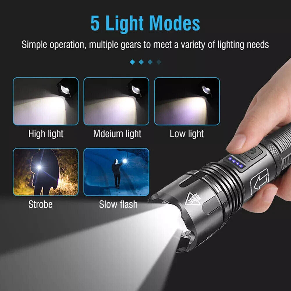Super Bright Rechargeable LED Flashlight with Zoom and Multiple Modes