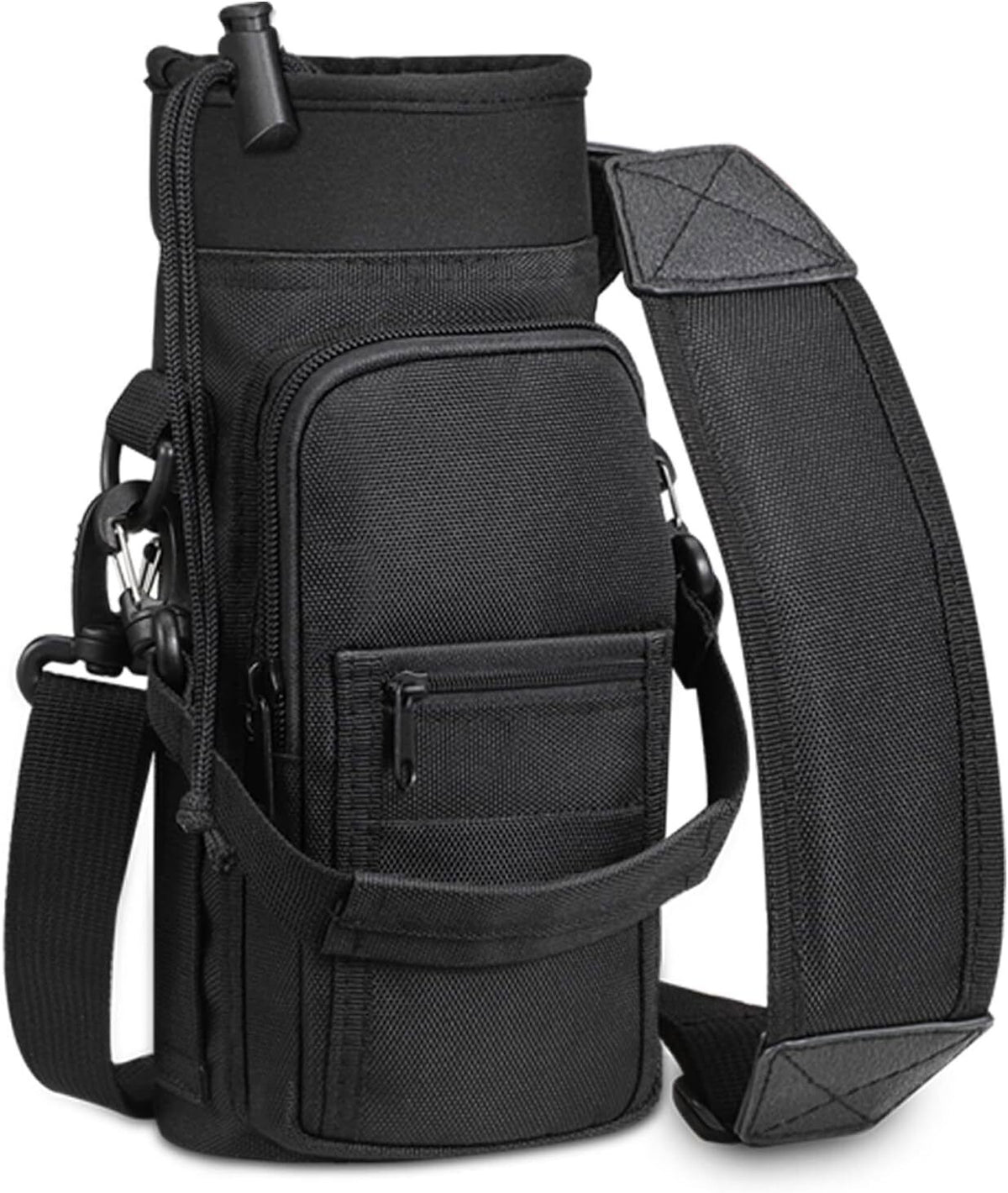 Sports Water Bottle Carrier Bag with Pockets Adjustable Strap for Hiking Travel