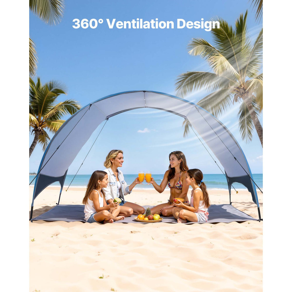 Portable Beach Tent Sun Shelter with UPF 50+ Protection for 4 People