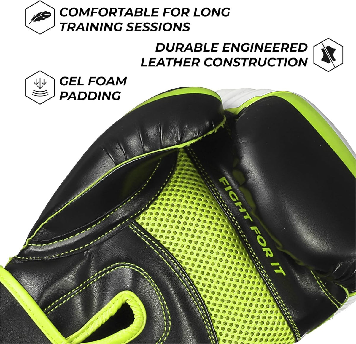 Black and Green Boxing Gloves 12 Oz Gel Impact Protection for Fighters