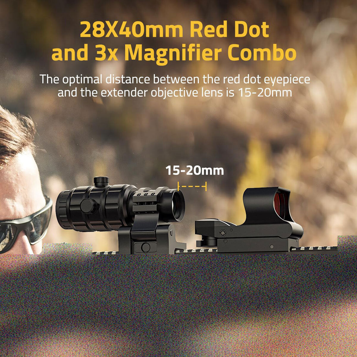 Red Dot with 3X Magnifier Combo, 4 Reticle Options, Mount