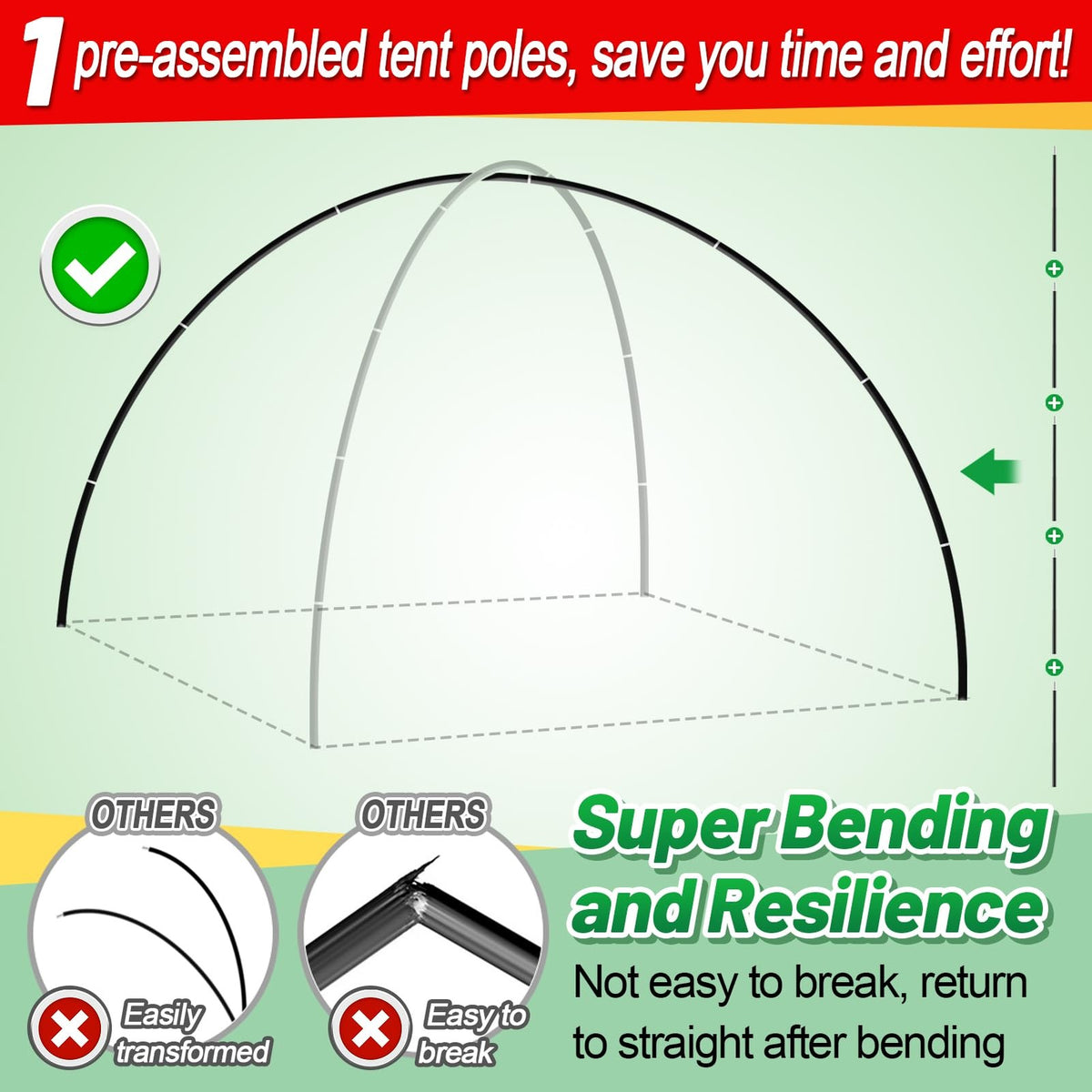 Aluminum Tent Poles Replacement Set 20FT Pre-Assembled for Camping & Hiking