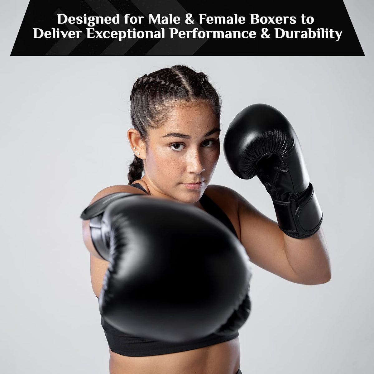 Training Boxing Gloves - Durable Faux Leather, Shock Absorbing Padding, Adjustable Strap