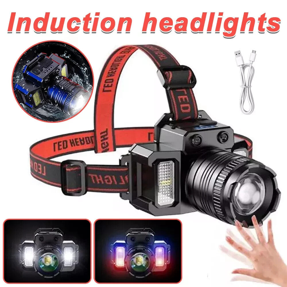 Rechargeable LED Headlamp with 5 Light Modes, Adjustable & Waterproof