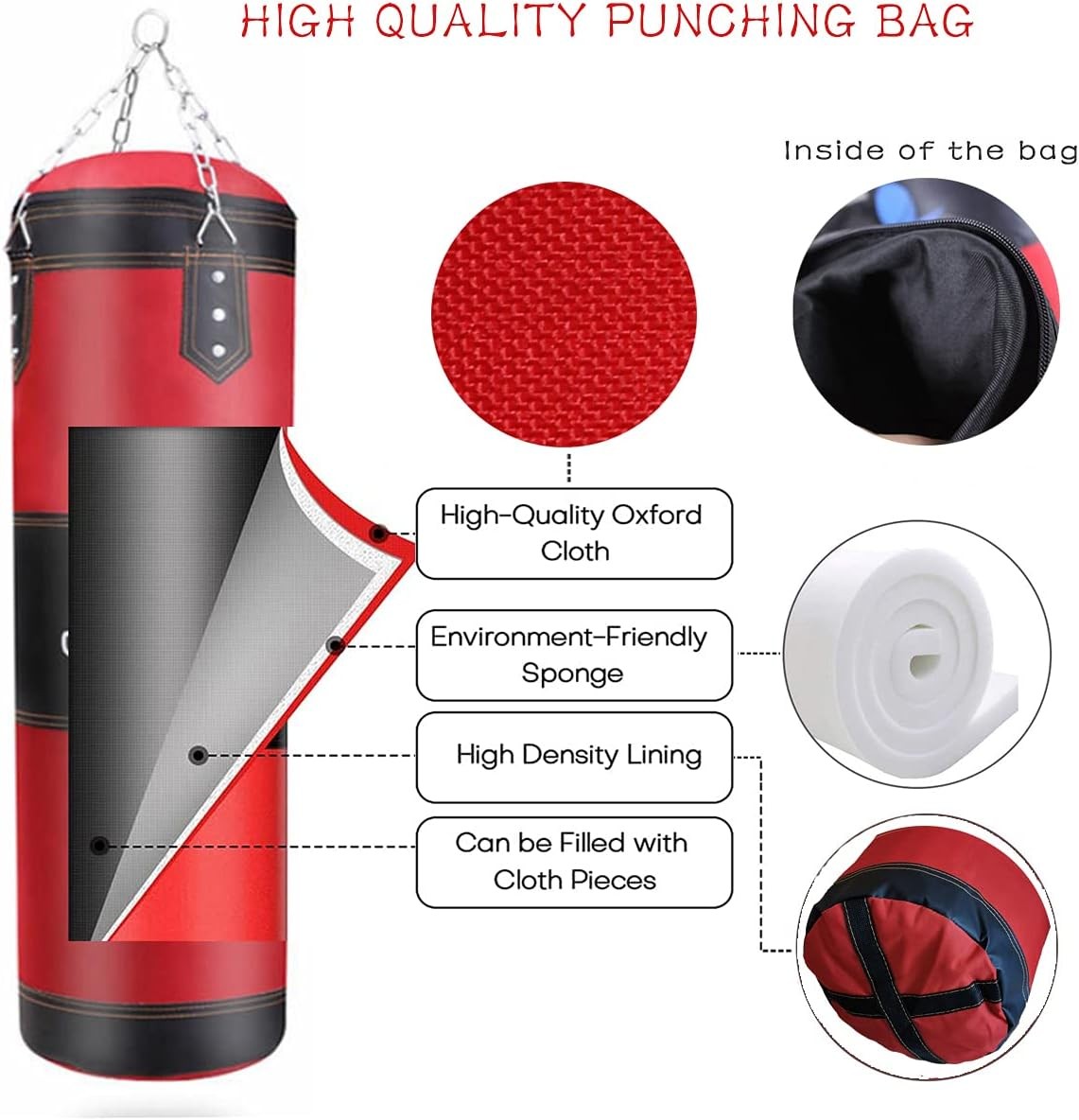 Unfilled Heavy Punching Bag Set with Hand Wraps & Steel Hanger for Boxing MMA Training