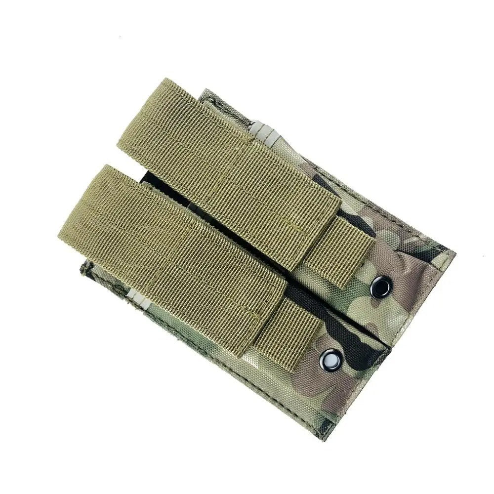 Tactical Double Mag Pouch & Flashlight Holder for 9mm Pistols - MOLLE Compatible