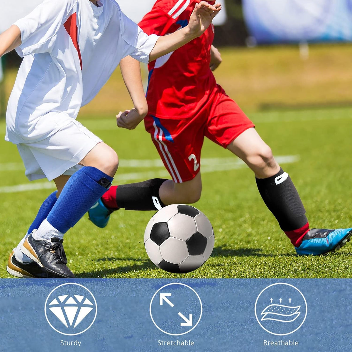 Kids Soccer Shin Guard Sleeves with Pockets, 3 Pairs Breathable Sport Protectors