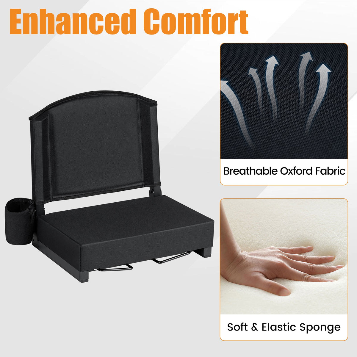 Premium Stadium Seat with Back Support and Cup Holder, Padded Portable Bleacher Cushion