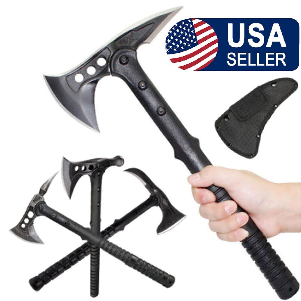 16-Inch Tactical Survival Axe with Stainless Steel Blade and Fiber Handle