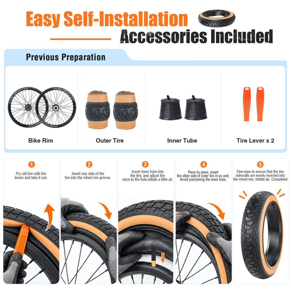 Fat Bike Tire 20x3.0 Inch Set with Inner Tubes - Durable Replacement for Mountain & E-Bikes