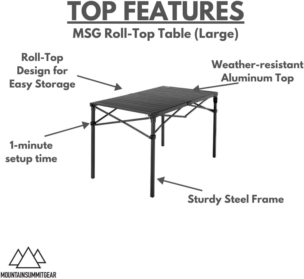 Heavy-Duty Large Camping Roll-Top Aluminum Table - Portable & Weather-Resistant