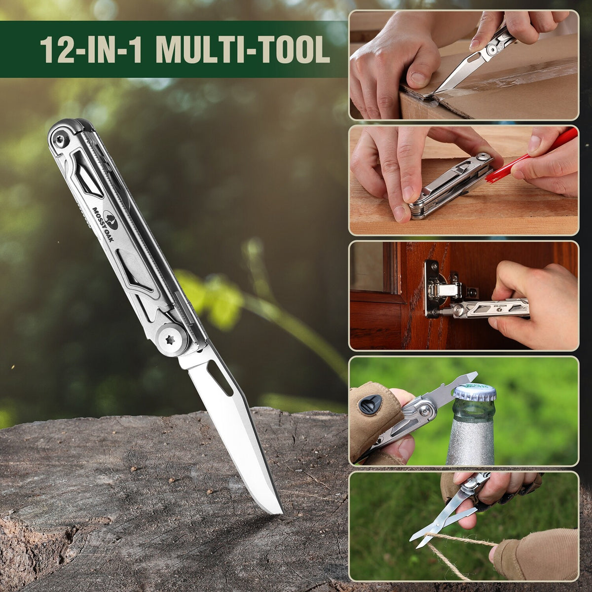 12-in-1 Multitool Pocket Knife Stainless Steel Outdoor Survival Tool