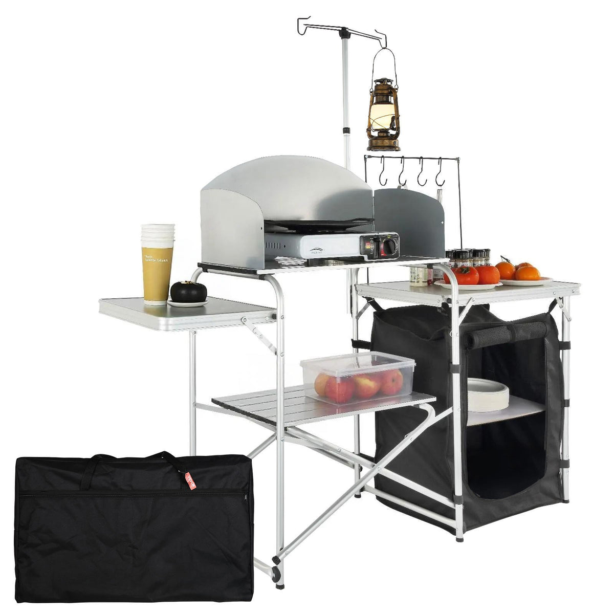 Portable Camping Kitchen Table with Folding Design and Storage