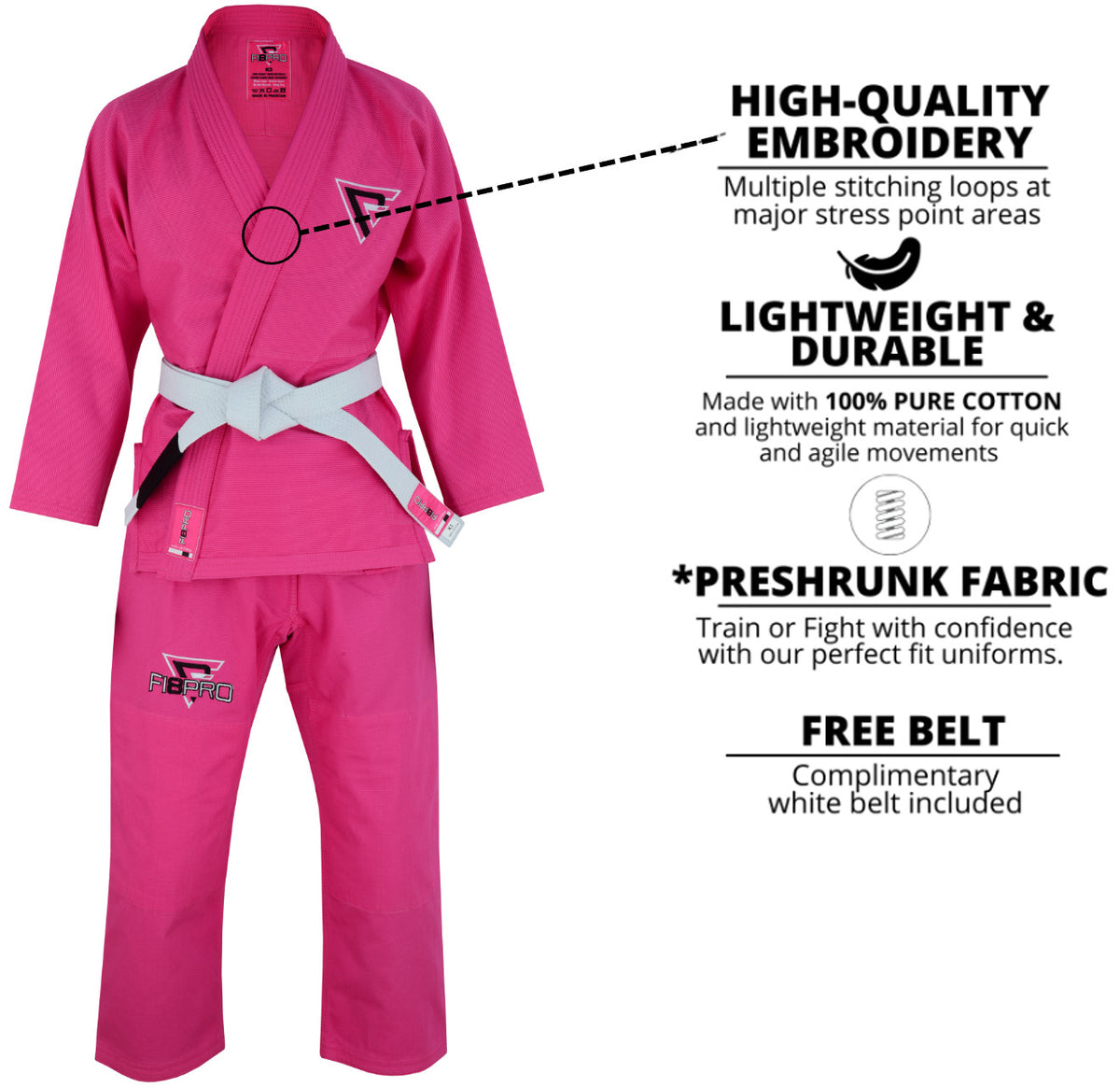 Kids Brazilian Jiu Jitsu Gi BJJ Uniform Light & Durable Pink