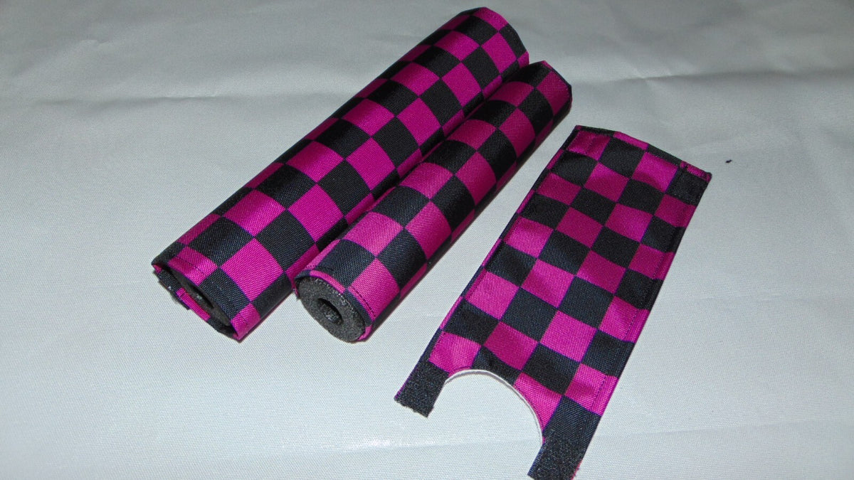 BMX Bike Handlebar Top Tube Pad Set - Checkerboard Black Purple Foam Included