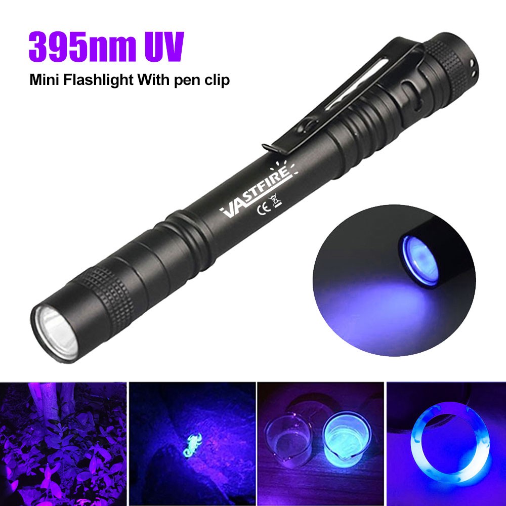 395nm UV Light Penlight Flashlight Portable Clip Torch for Currency Verification