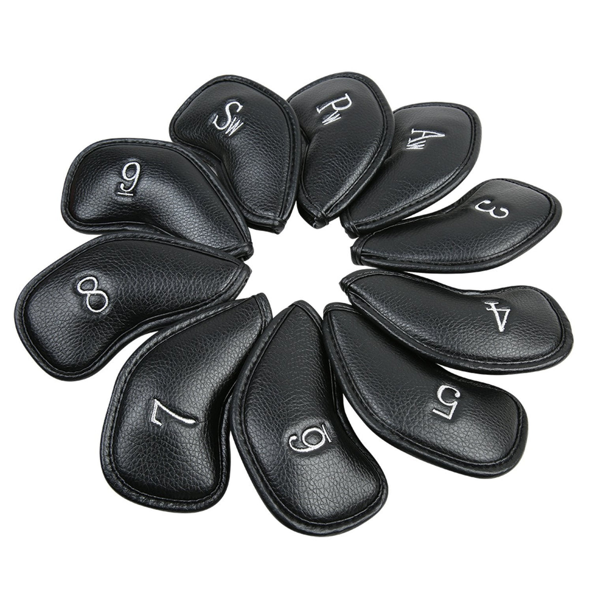 Golf Iron Head Covers Set - 10 Pieces, Leather Club Protectors for Golf Clubs