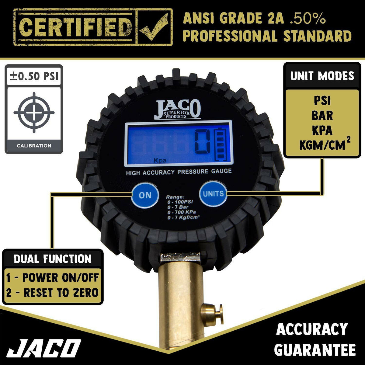 Digital Tire Pressure Gauge 100 PSI Professional Accuracy - JACO ElitePro