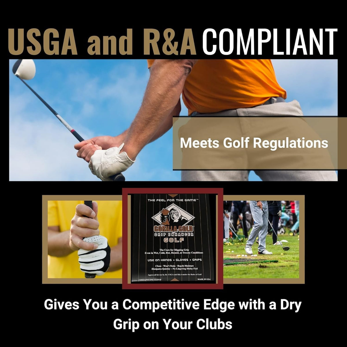 Golf Grip Enhancer Towel for Wet & Sweaty Hands - Made in USA