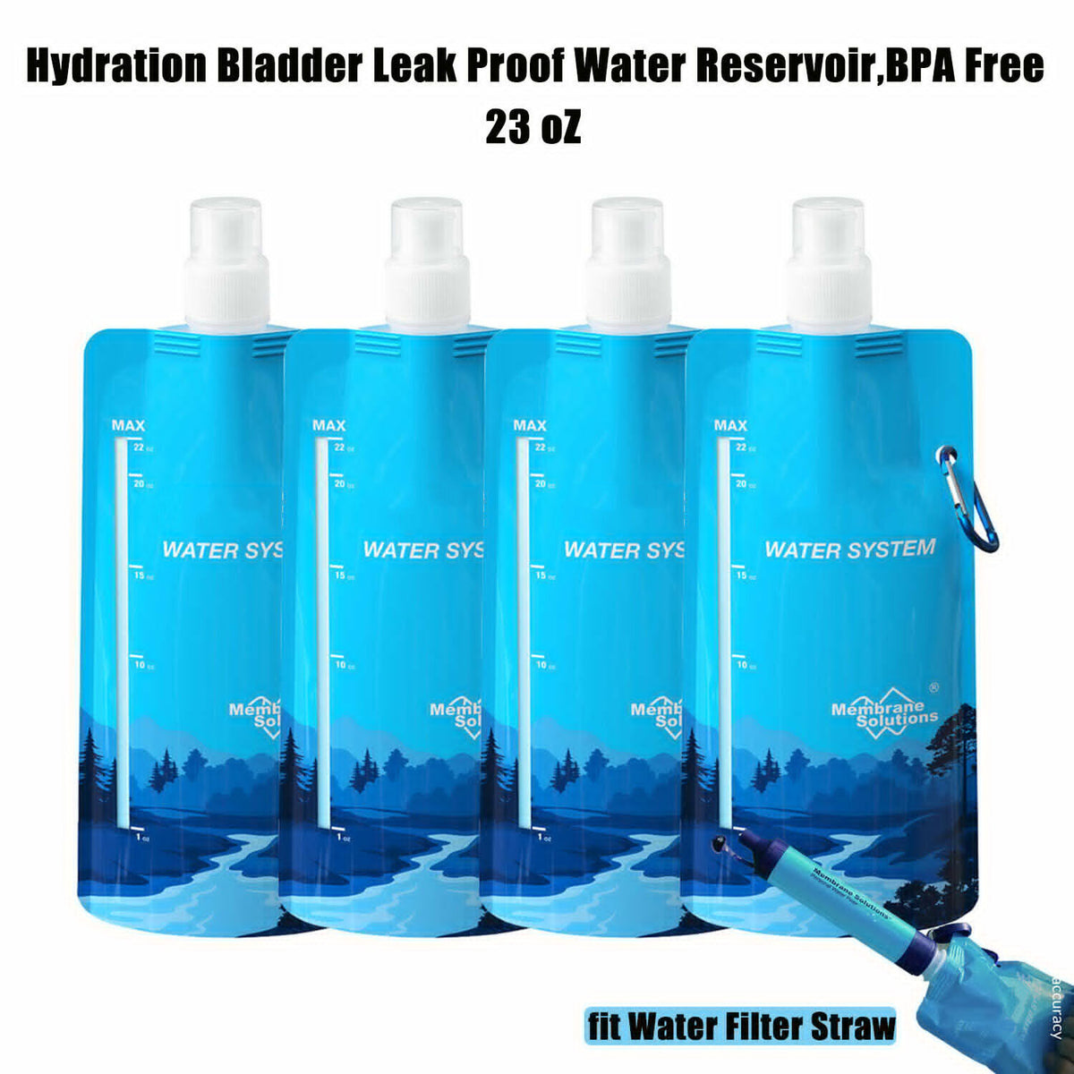 4-Pack Collapsible Water Bottles - Reusable 680ml Outdoor Travel Pouches