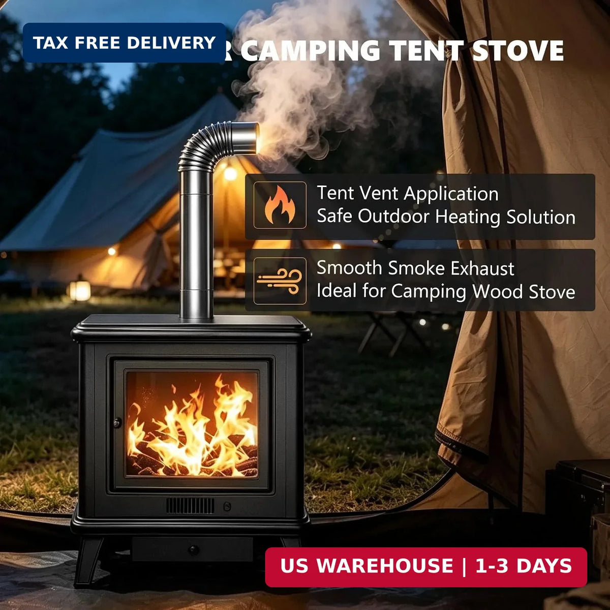 Camping Stove Chimney Pipe Kit 2.36 Inch, 6 Pieces Exhaust Pipe for Tent Stove