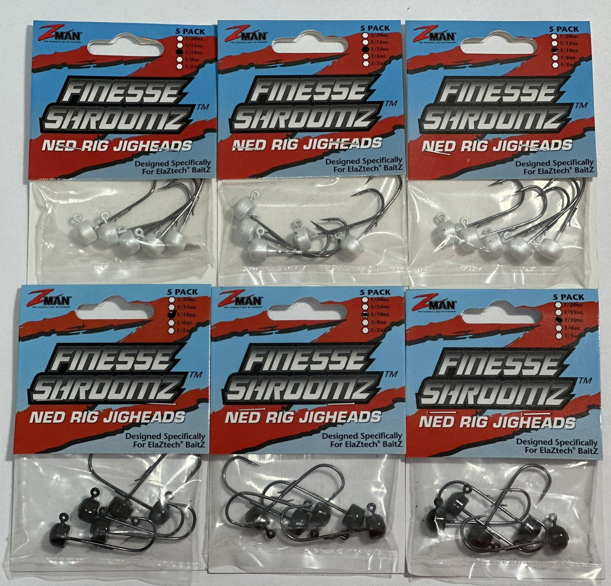 Fishing Ned Rig Heads 1/10oz - Pack of 6 Finesse Shroomz Jigheads for Bass