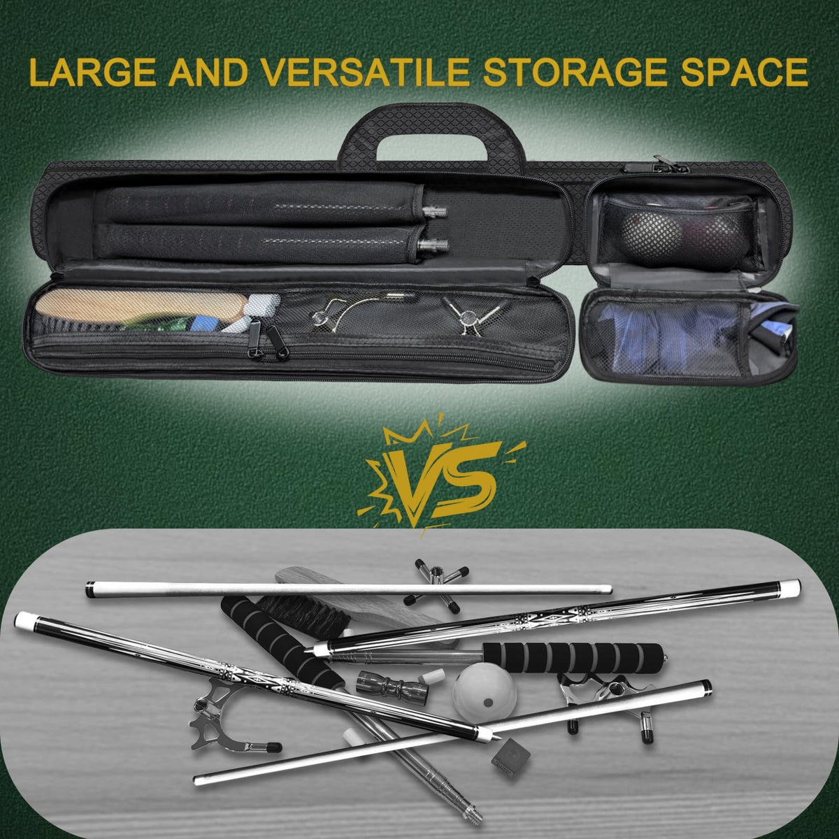 Pool Cue Case Bag with Multiple Pockets and Zipper