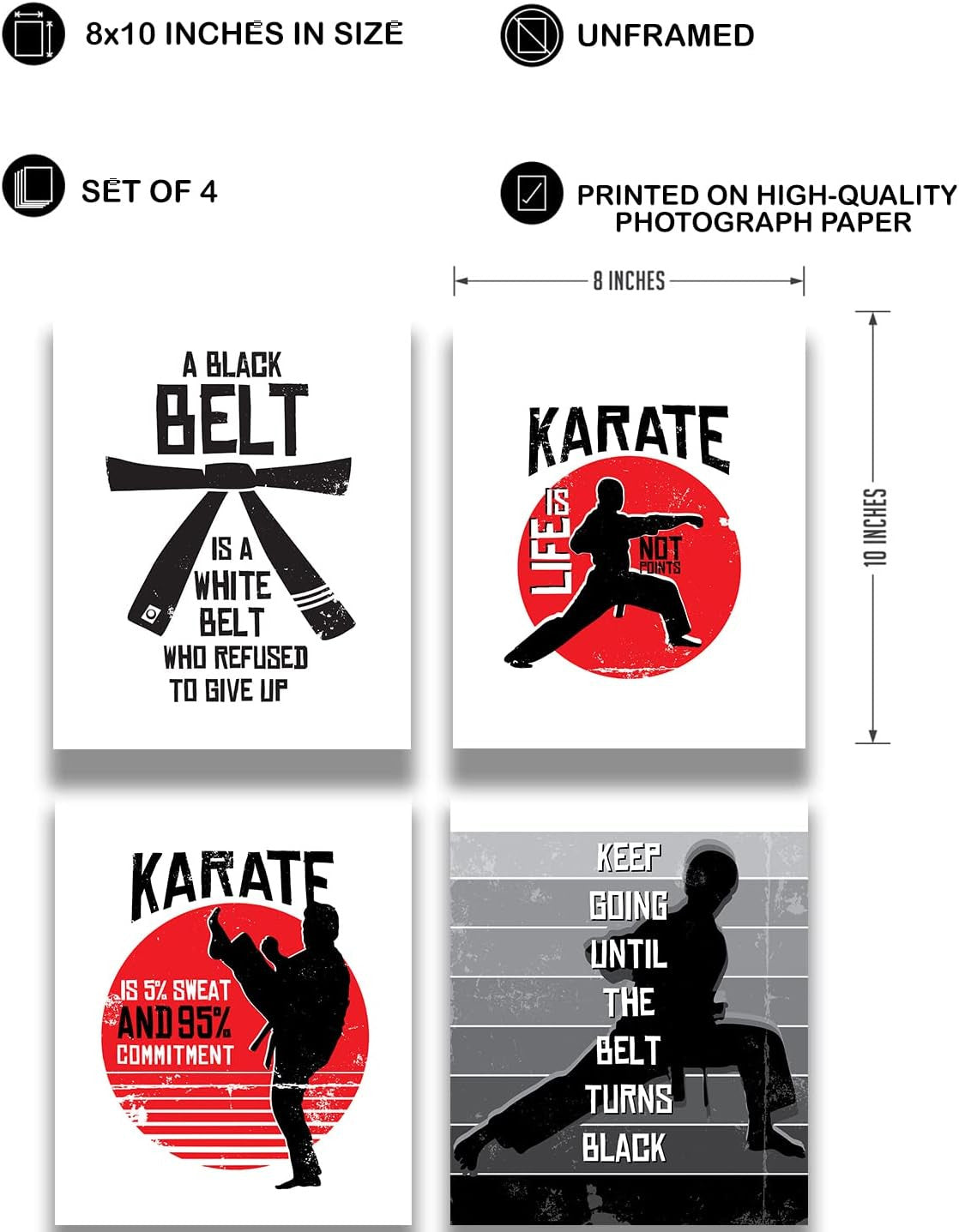 Martial Arts Wall Decor Set of 4 - Jujitsu, Taekwondo, Judo, MMA