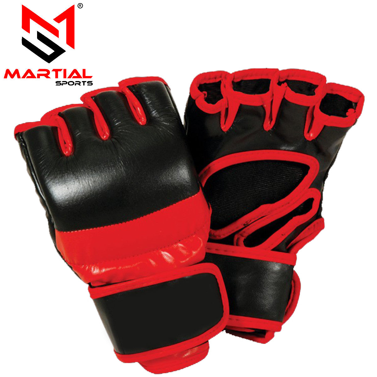 Genuine Leather MMA Gloves for Grappling and Sparring - Black and Red