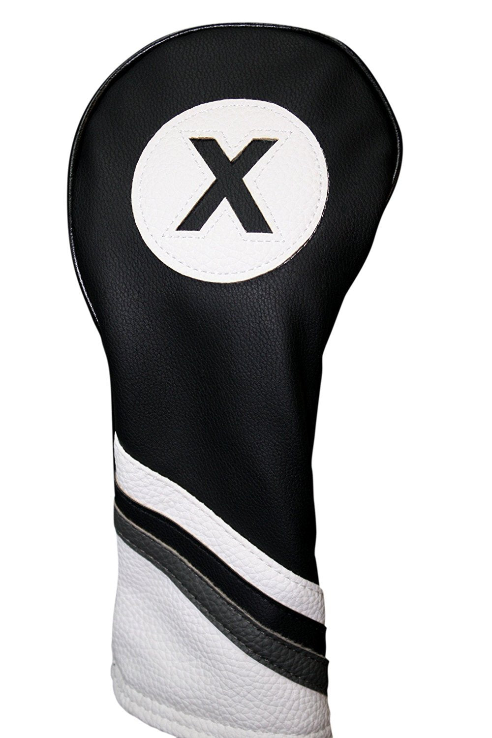 Golf Headcover Set for Driver and Fairway Woods - Black & White Leather Style