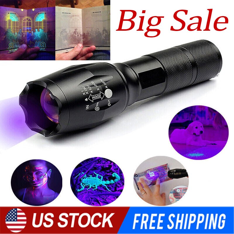 UV Flashlight Black Light Torch 120000lm Waterproof UV Lamp for Currency & Detection